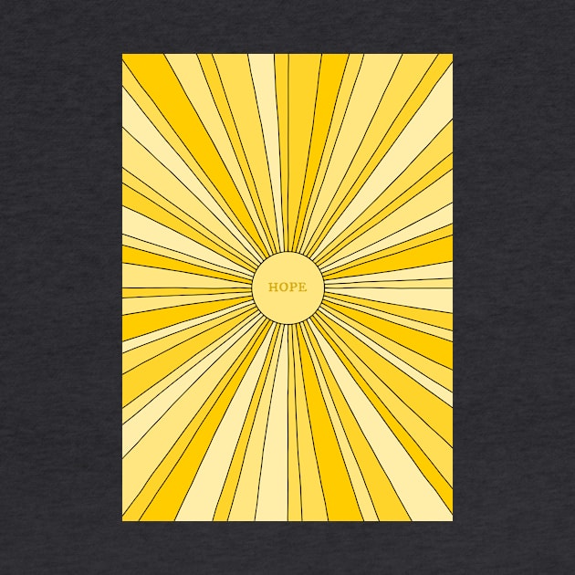 Retro sun with rays in gold and yellow + HOPE by AtlasMirabilis